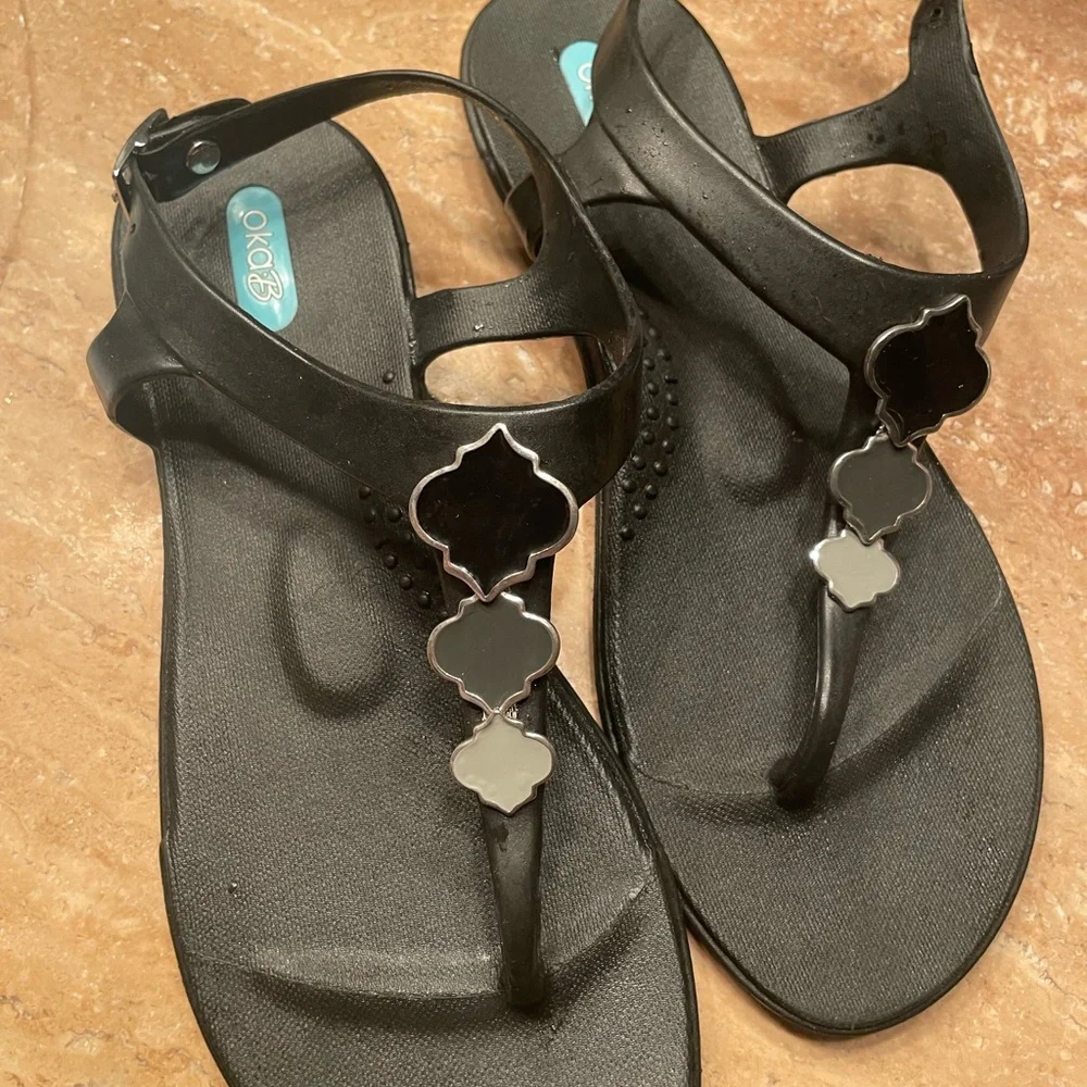 OKA b. Black Sandals with Silver Accents - Picture 2 of 4
